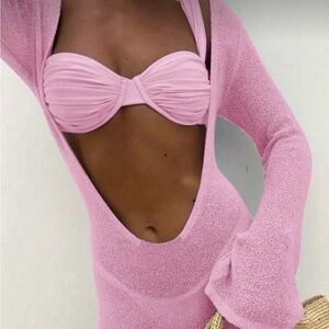 Elegant Pink Long Sleeve coverup